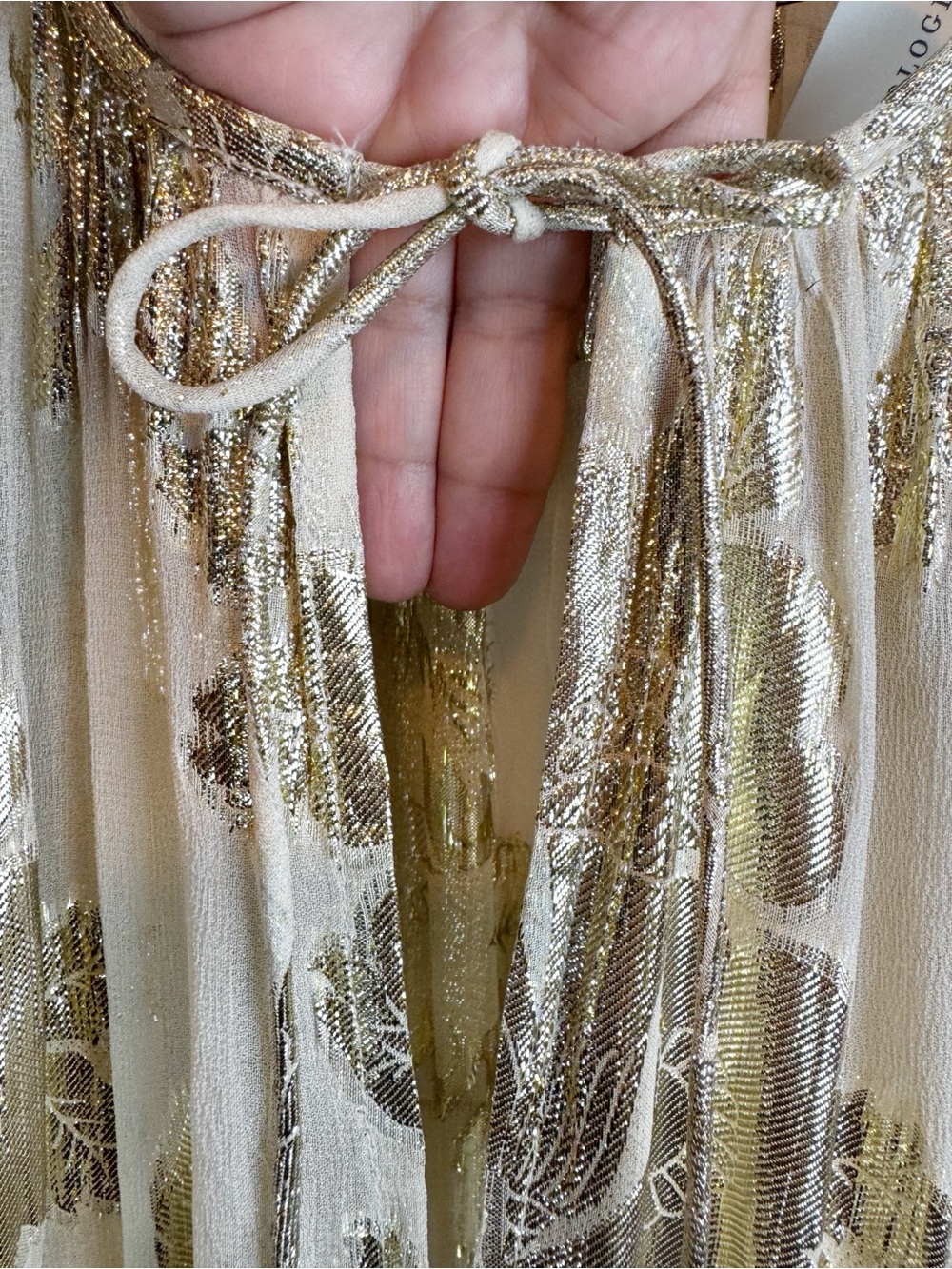 Anthropologie (Pinnacle) | Sheer Metallic Gold Dress, L NWT - Picture 9 of 15